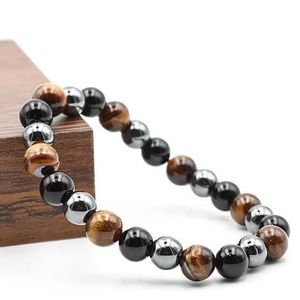 Tigers Eye, Black Obsidian & Hematite Bracelet-7 ½"